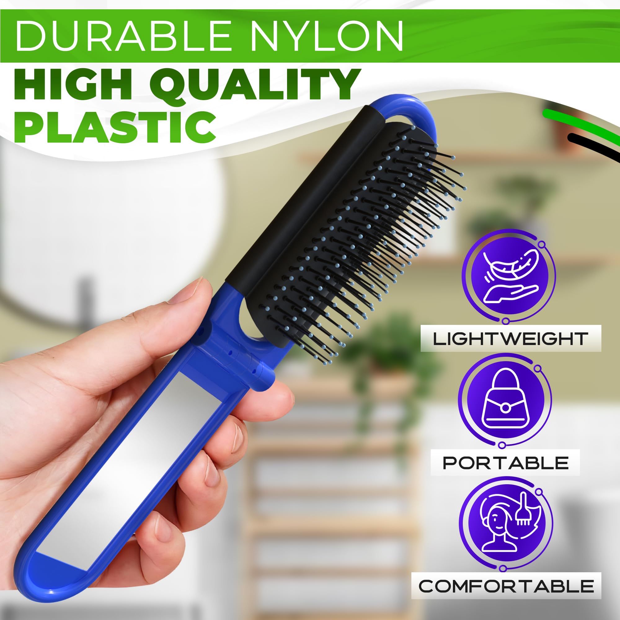 Amazon | 折りたたみトラベルヘアブラシ4本パック – ミラーと